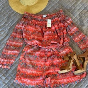 Barneys NY floral off-the-shoulder chiffon romper